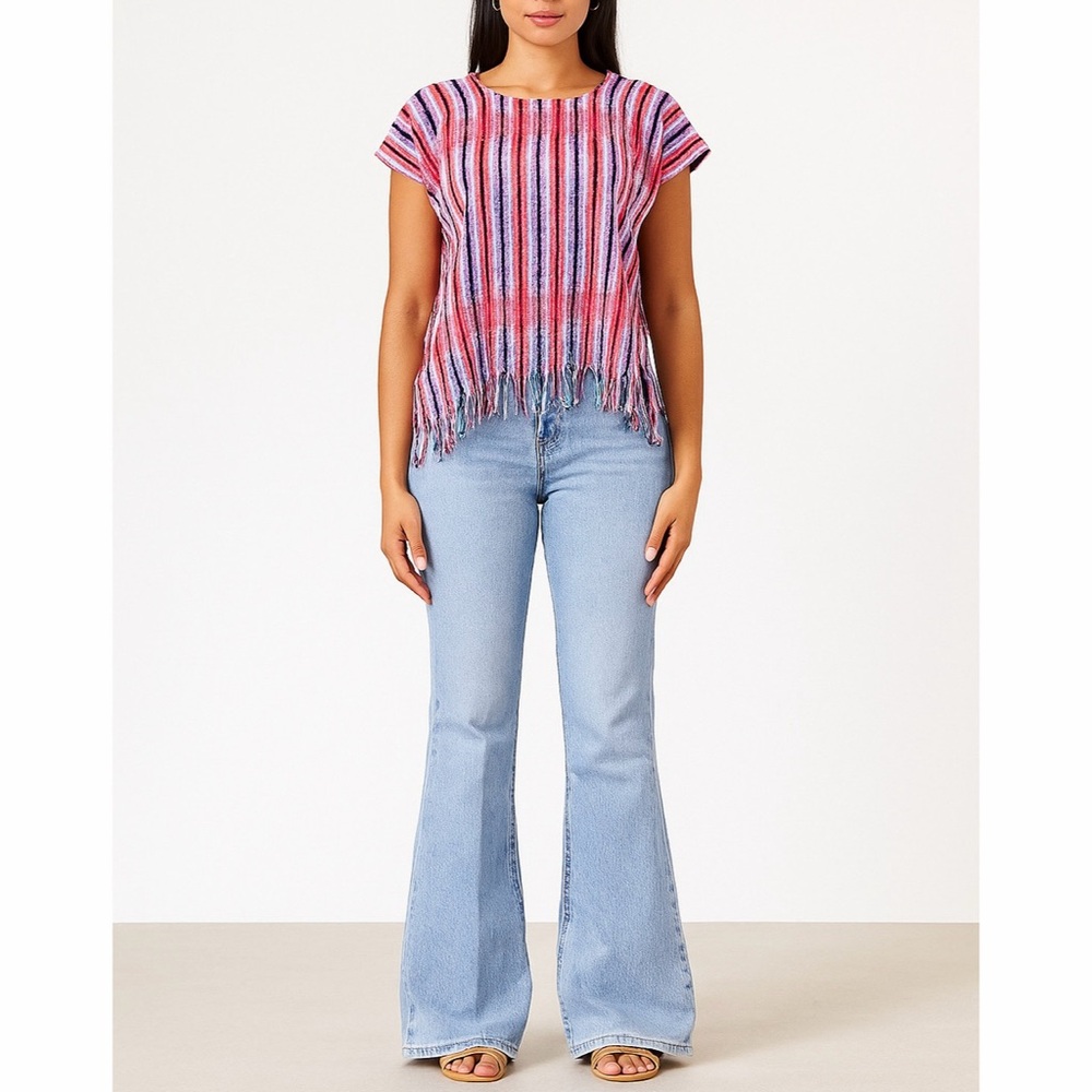 Mexican Handwoven VTG Fringe Woven Pullover Peasant Top Boho Blouse